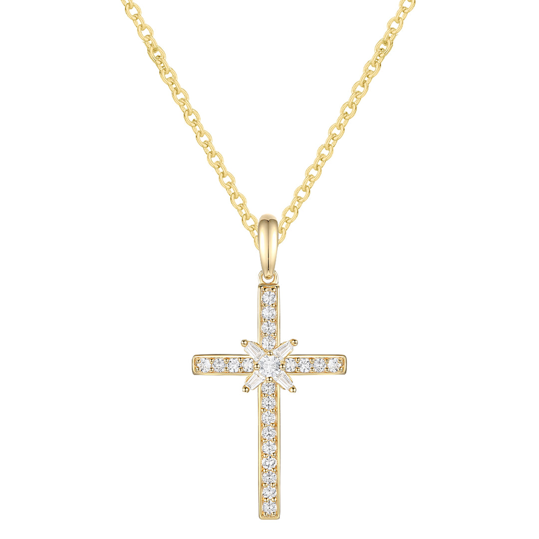 14K Yellow Gold over Sterling Silver 1/4 ct tw Diamond Cross Pendant with 18" Chain (I-I2)