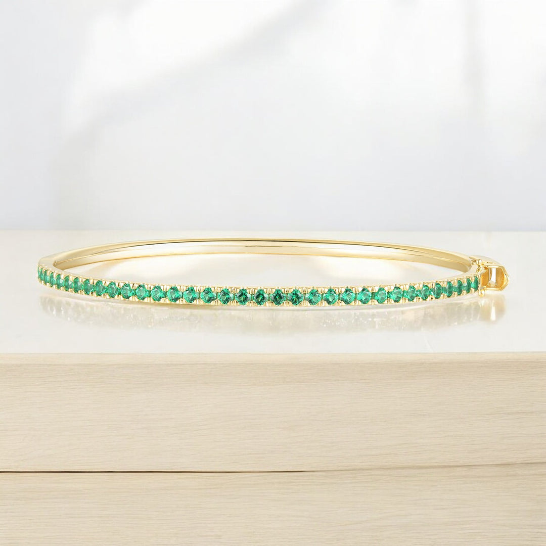 14K Gold over Silver Lab Created Emerald Bangle