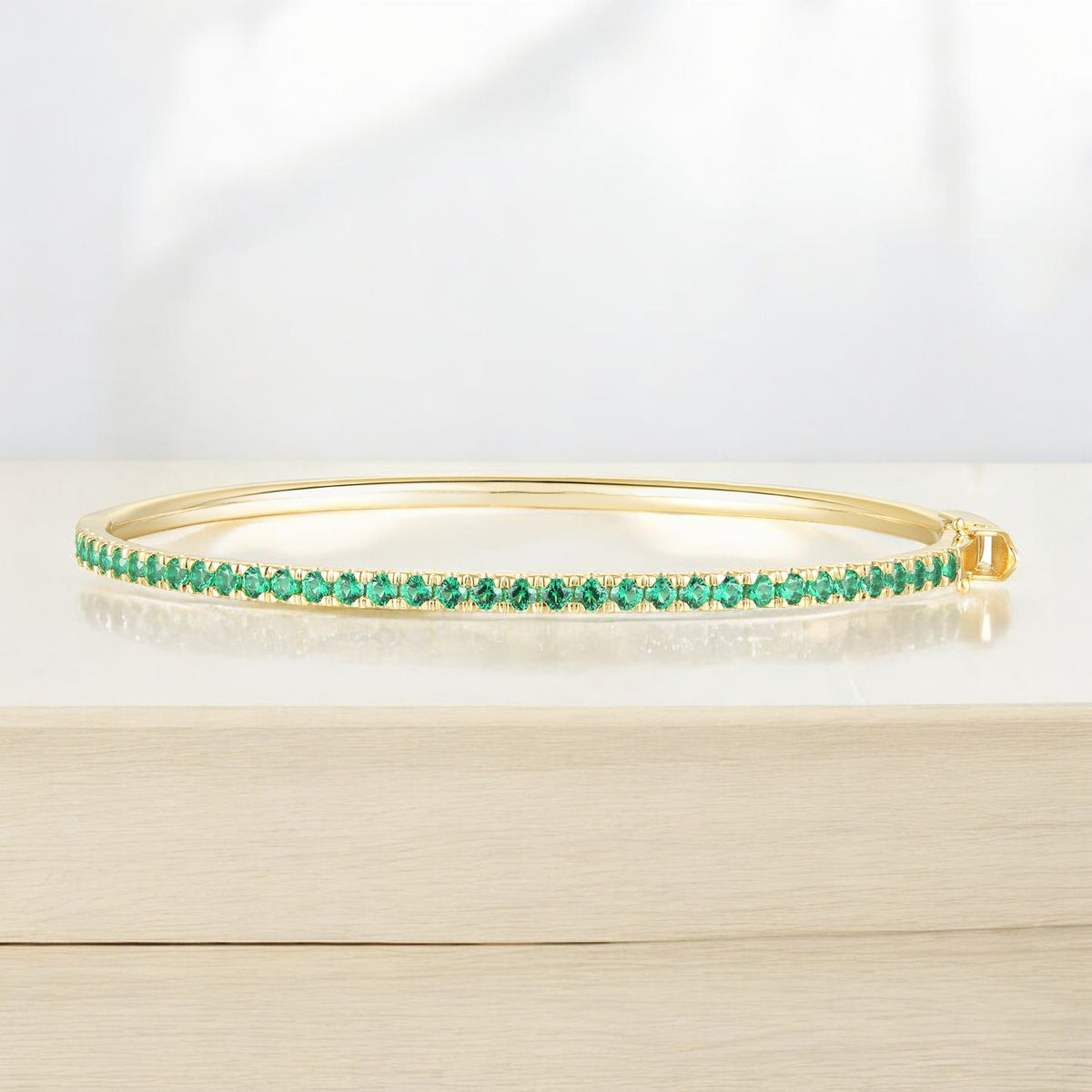 14K Gold over Silver Lab Created Emerald Bangle