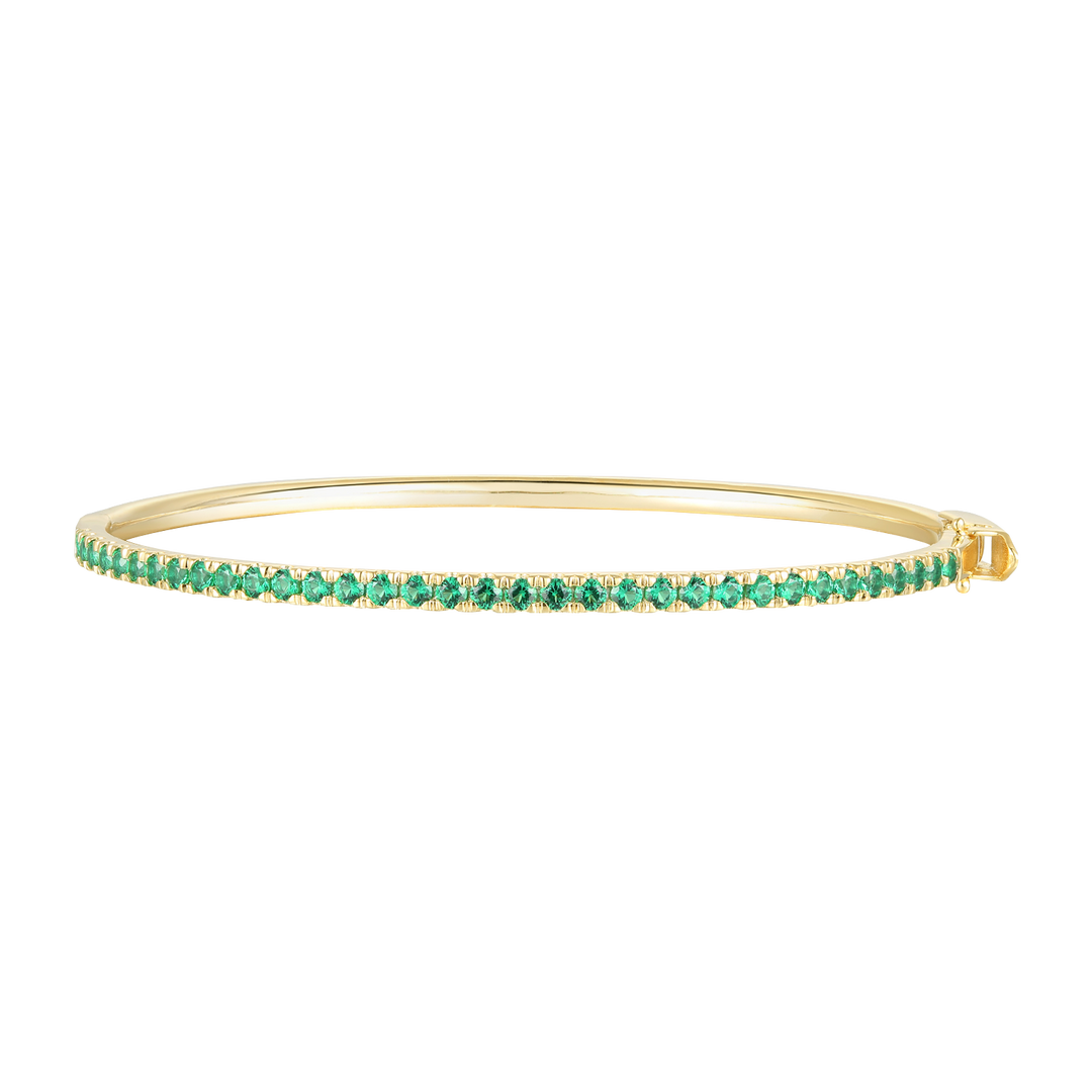 14K Gold over Silver Lab Created Emerald Bangle