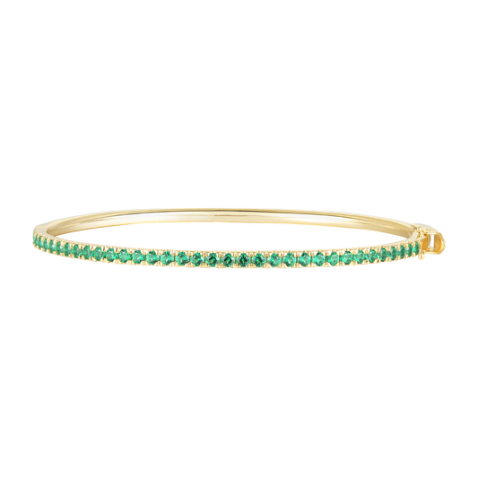 14K Gold over Silver Lab Created Emerald Bangle