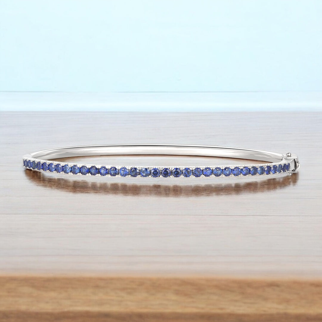 Sterling Silver Lab Created Blue Sapphire Bangle