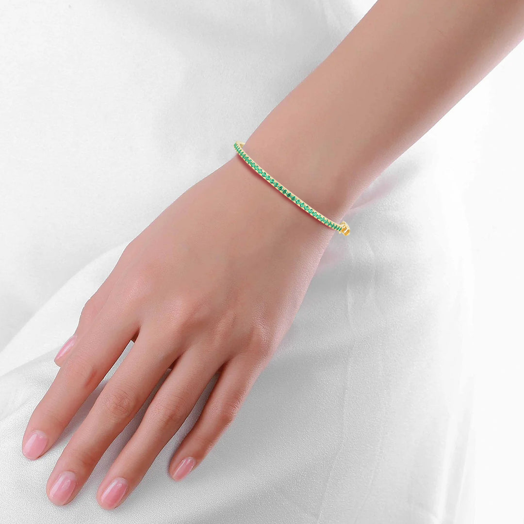 14K Gold over Silver Lab Created Emerald Bangle