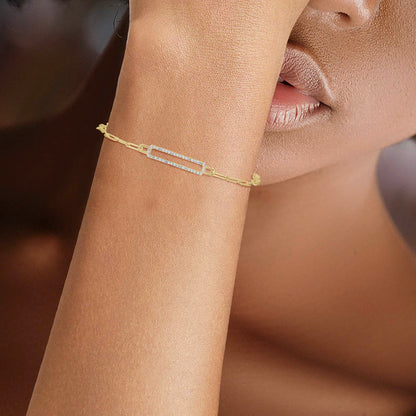 14K Yellow Gold Over Silver 1/6 ct tw Diamond Paperclip Chain Bracelet 7 1/4"