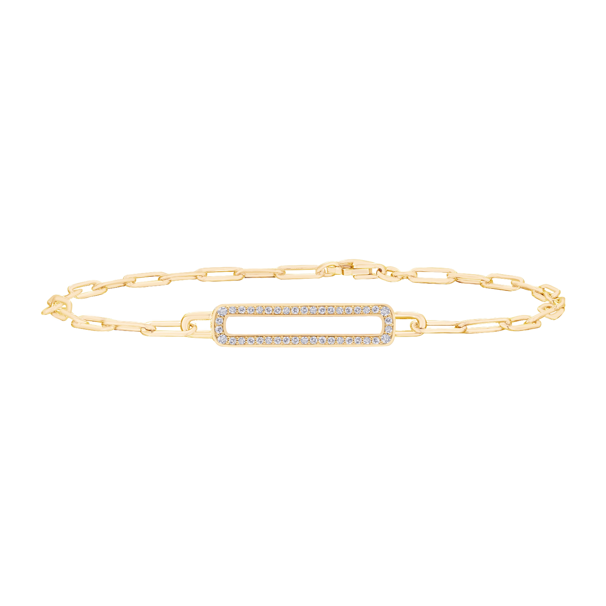 14K Yellow Gold Over Silver 1/6 ct tw Diamond Paperclip Chain Bracelet 7 1/4"