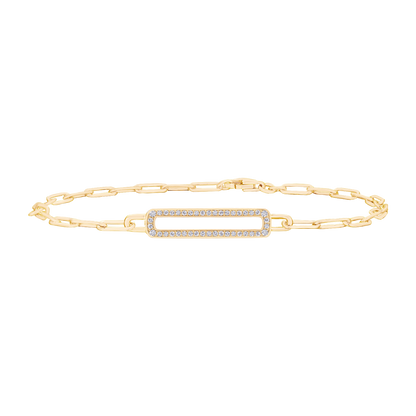 14K Yellow Gold Over Silver 1/6 ct tw Diamond Paperclip Chain Bracelet 7 1/4"
