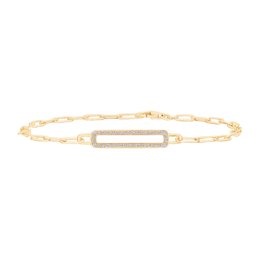 14K Yellow Gold Over Silver 1/6 ct tw Diamond Paperclip Chain Bracelet 7 1/4"