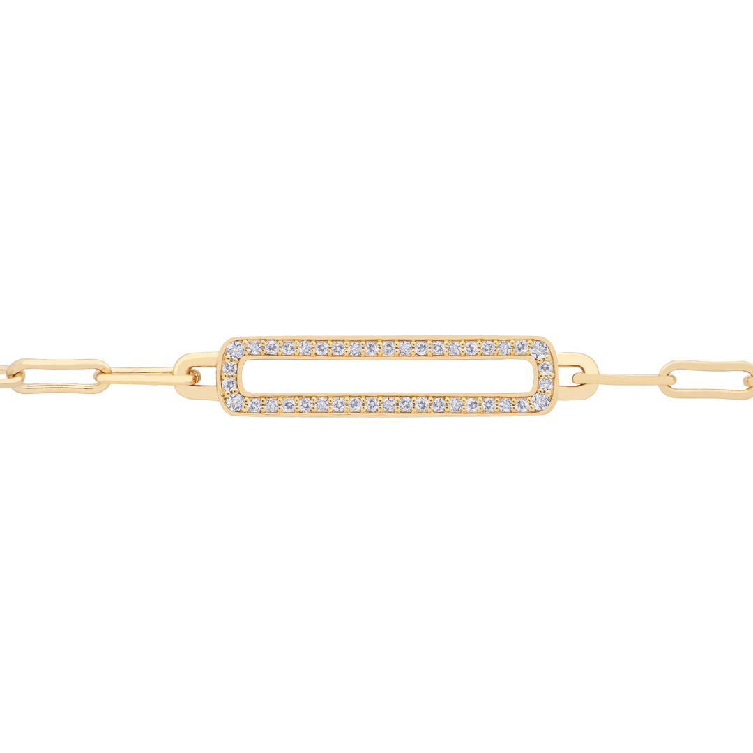 14K Yellow Gold Over Silver 1/6 ct tw Diamond Paperclip Chain Bracelet 7 1/4"