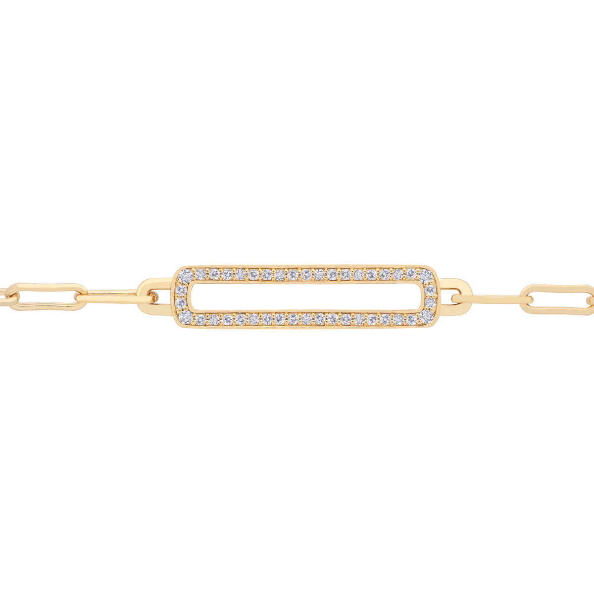 14K Yellow Gold Over Silver 1/6 ct tw Diamond Paperclip Chain Bracelet 7 1/4"