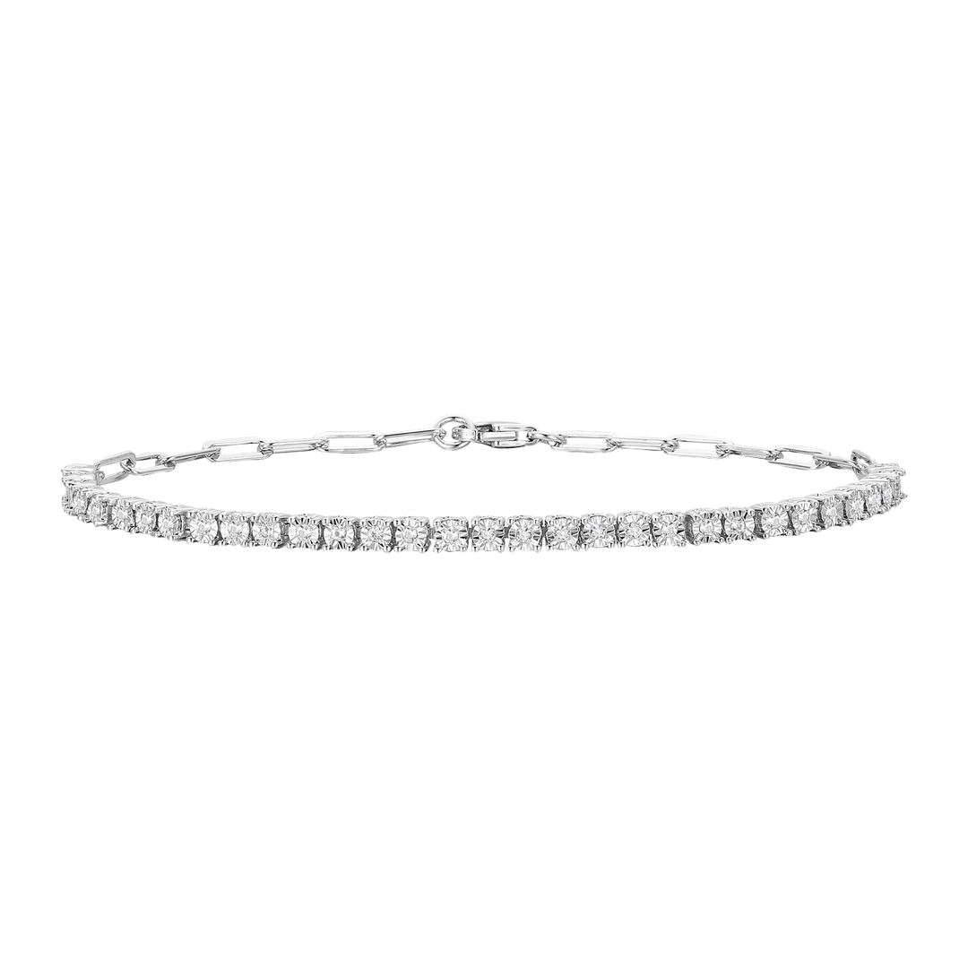 Sterling Silver 1/4 ct tw Diamond Tennis & Paperclip Chain Bracelet 7 1/4"