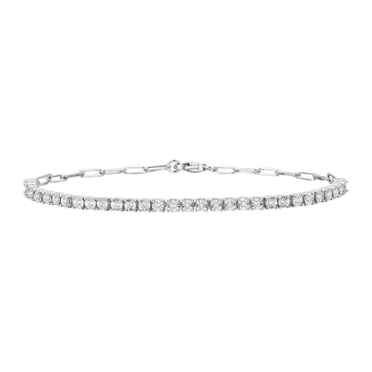 Sterling Silver 1/4 ct tw Diamond Tennis & Paperclip Chain Bracelet 7 1/4"