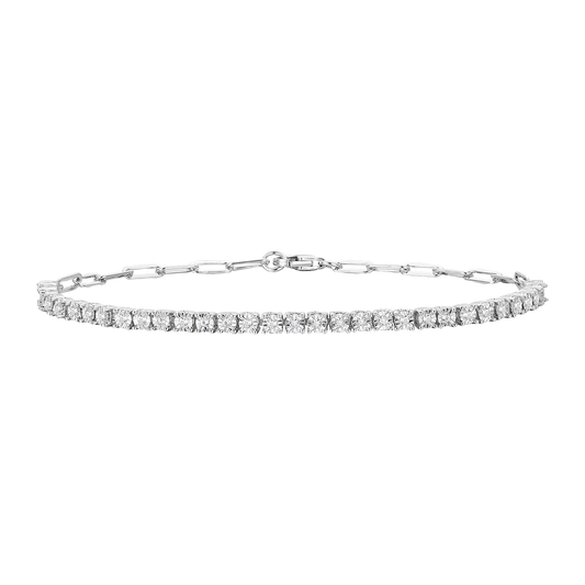 Sterling Silver 1/4 ct tw Diamond Tennis & Paperclip Chain Bracelet 7 1/4"