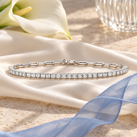 Sterling Silver 1/4 ct tw Diamond Tennis & Paperclip Chain Bracelet 7 1/4"