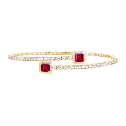 Sterling Silver Lab Created Gemstone Flex Bangle