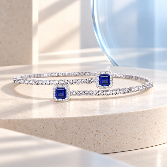 Sterling Silver Lab Created Gemstone Flex Bangle