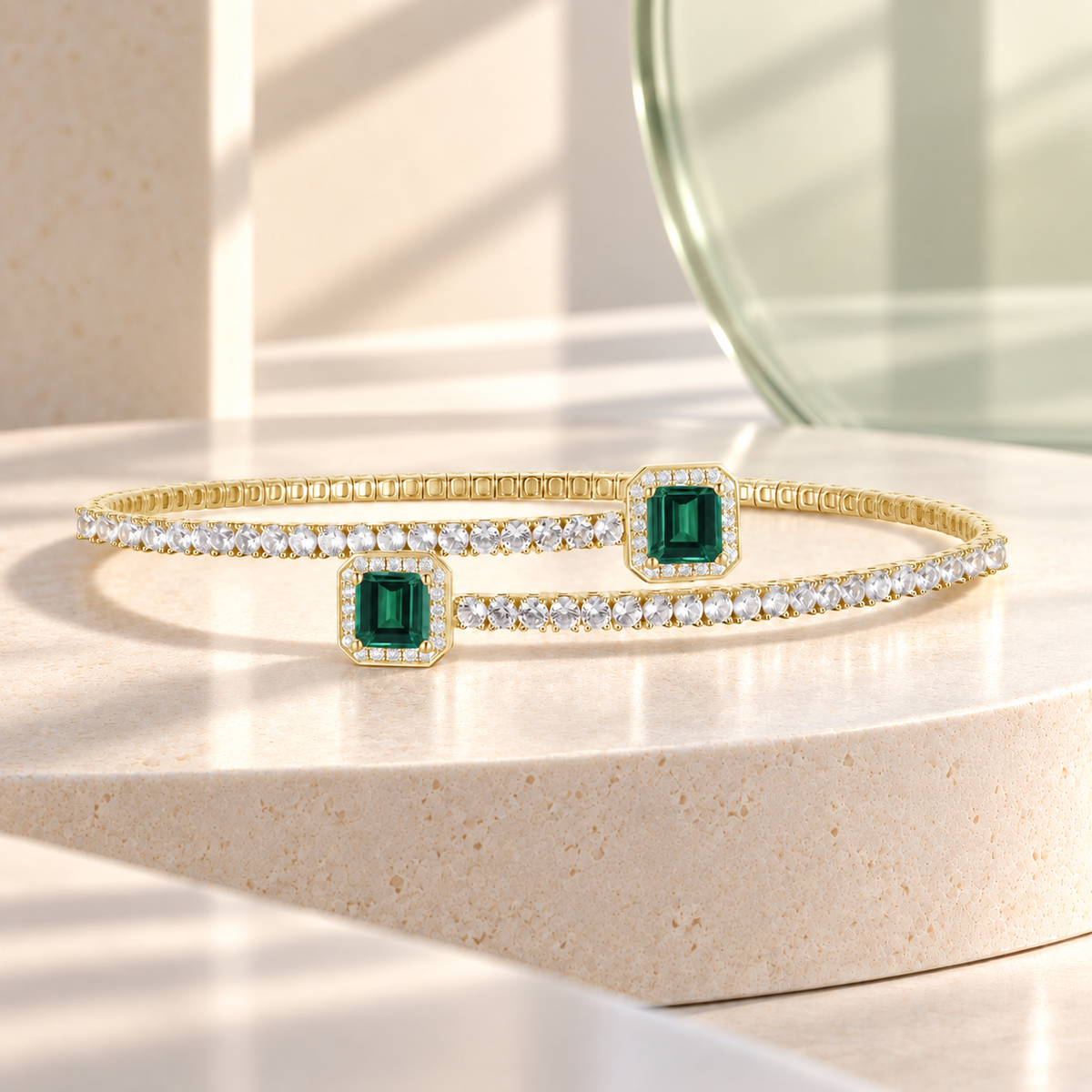 Sterling Silver Lab Created Gemstone Flex Bangle