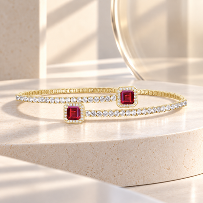Sterling Silver Lab Created Gemstone Flex Bangle