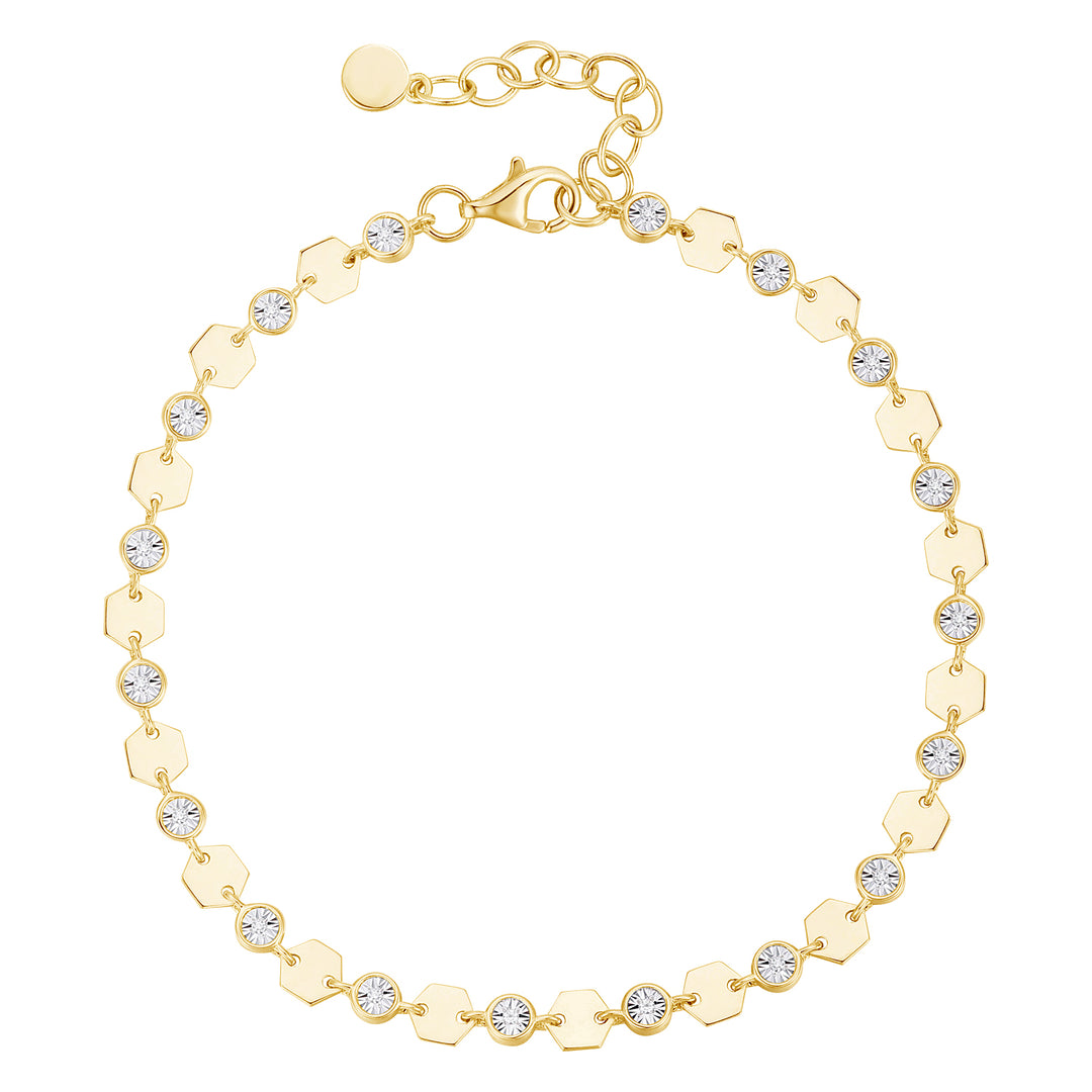 Sterling Silver or 14K Yellow Gold Plated Silver Diamond Luna Bracelet