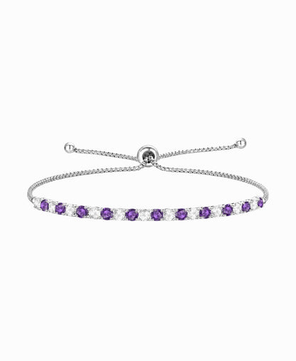 Sterling Silver Alternating Genuine Gemstone Adjustable Bolo Bracelet