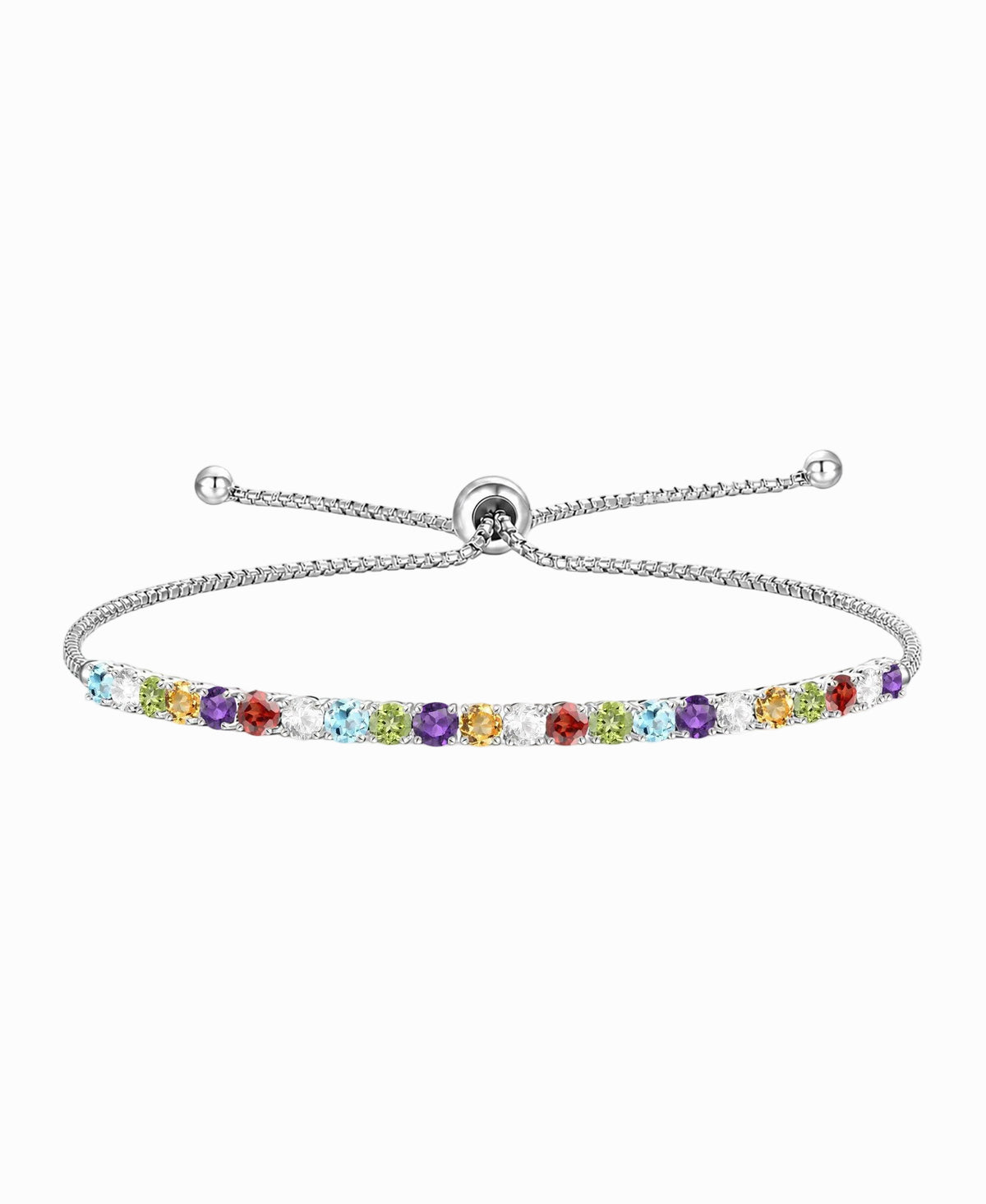 Sterling Silver Alternating Genuine Gemstone Adjustable Bolo Bracelet