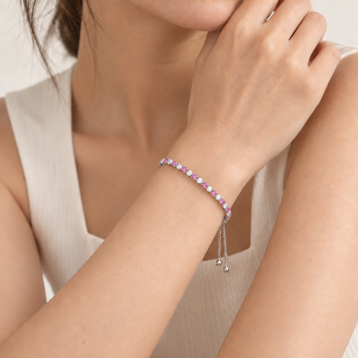 Sterling Silver Alternating Gemstone Adjustable Bolo Bracelet - view 14