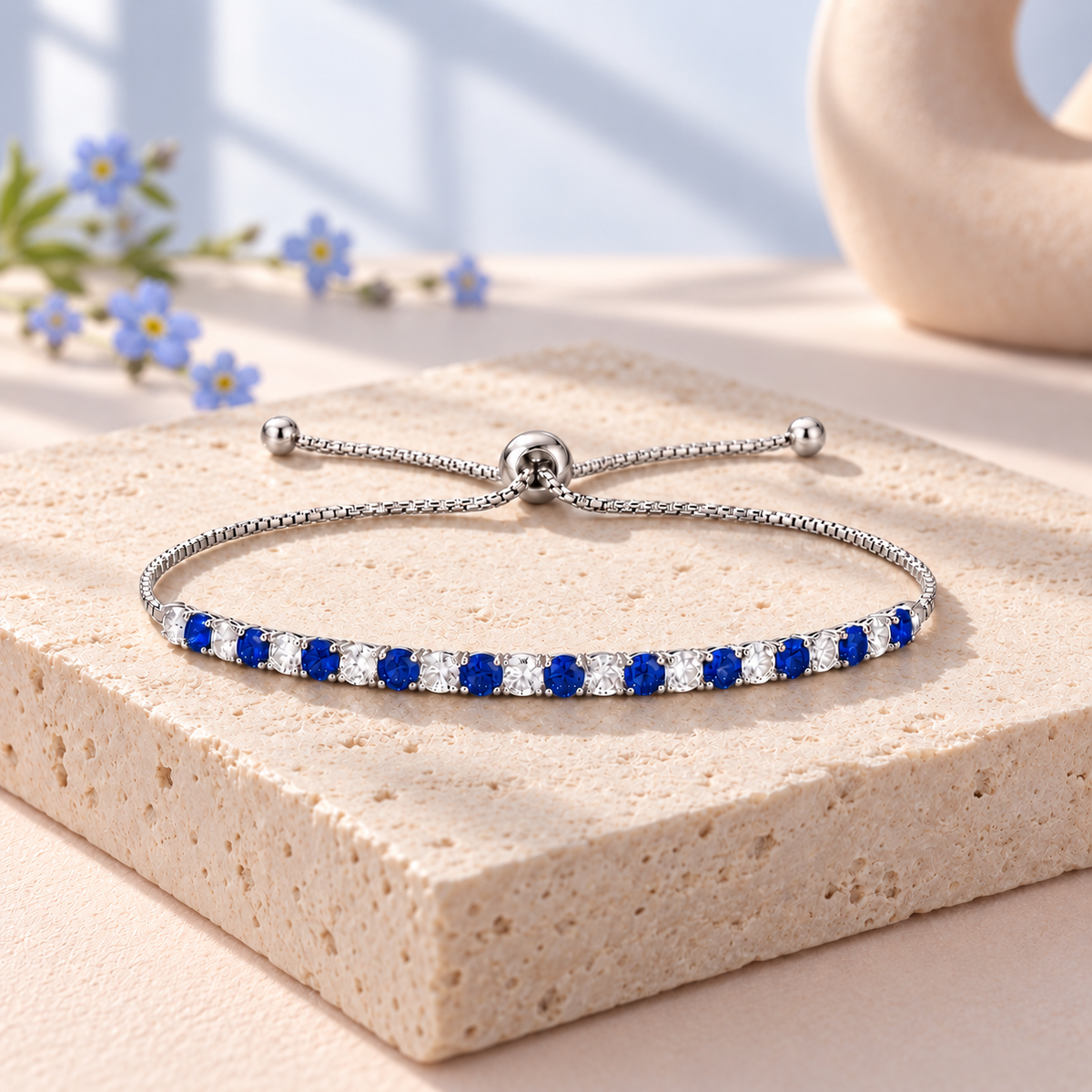 Sterling Silver Alternating Gemstone Adjustable Bolo Bracelet - view 7
