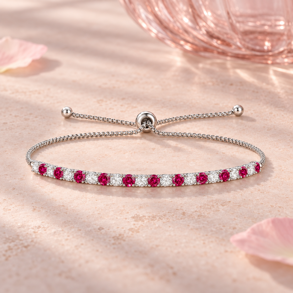 Sterling Silver Alternating Gemstone Adjustable Bolo Bracelet - view 10