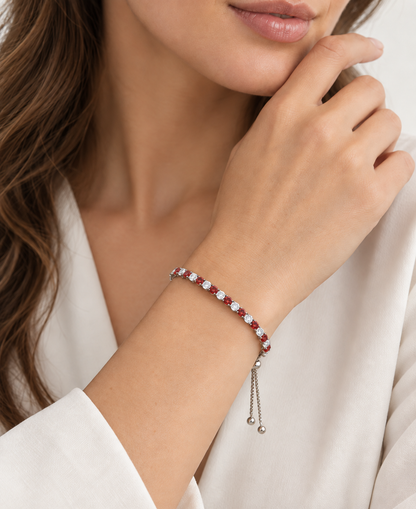 Sterling Silver Alternating Genuine Gemstone Adjustable Bolo Bracelet