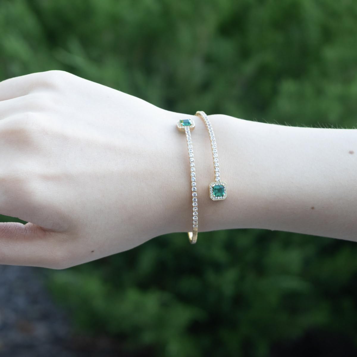 Sterling Silver Lab Created Gemstone Flex Bangle