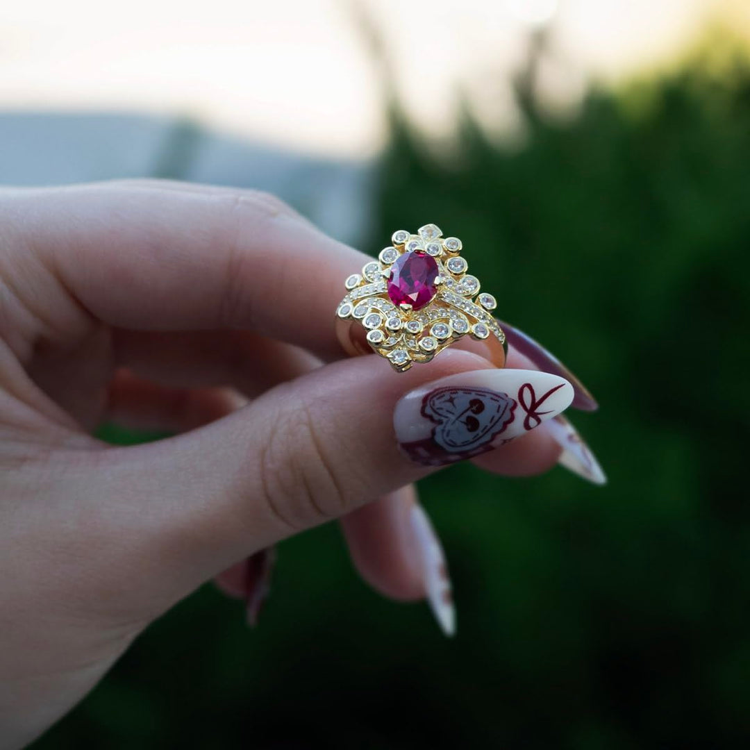 Sterling Silver Lab Created Gemstone Cocktail Ring