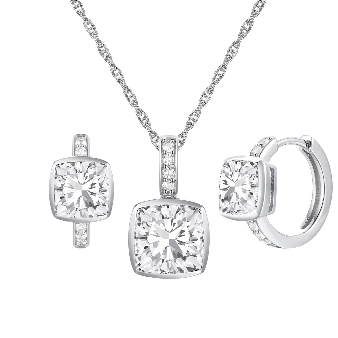 Sterling Silver Lab Created Blue, Pink, and White Sapphire Cushion Cut 2-piece Set