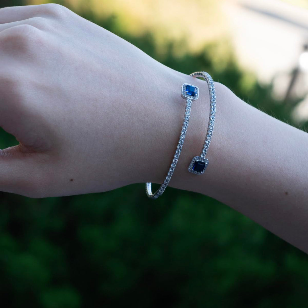 Sterling Silver Lab Created Gemstone Flex Bangle