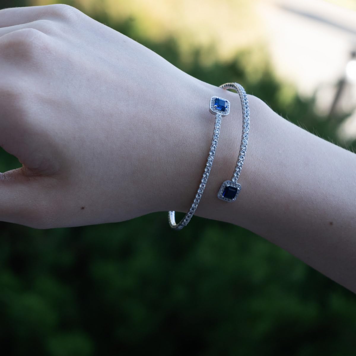 Sterling Silver Lab Created Gemstone Flex Bangle
