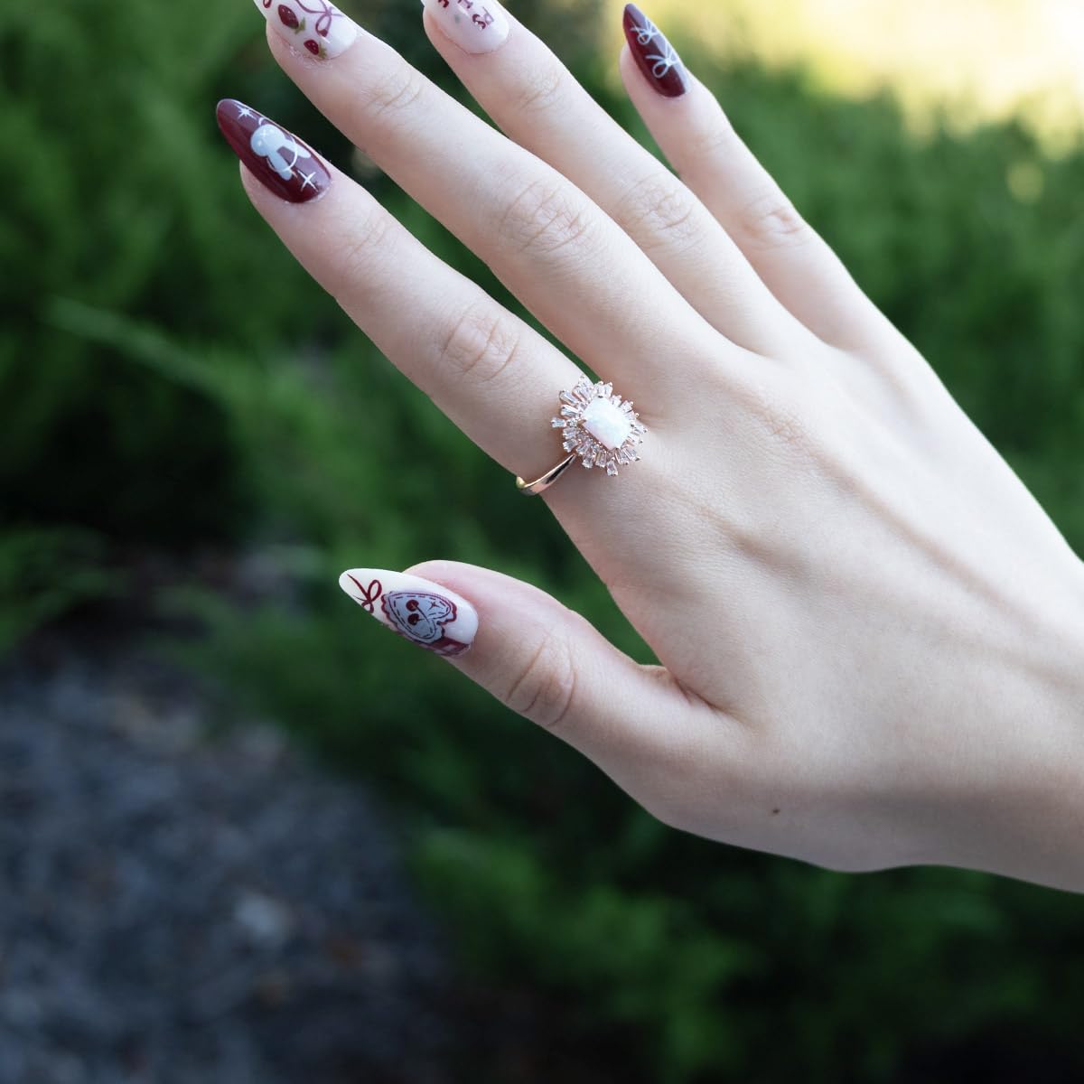 Sterling Silver Lab Created Opal & White Sapphire Cocktail Ring