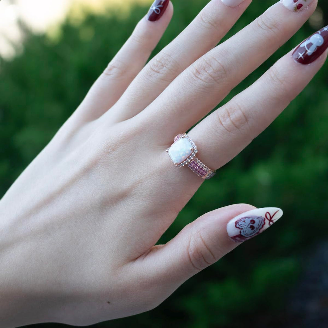 Sterling Silver Lab Created Opal with Lab Created Pink & White Sapphire Ring
