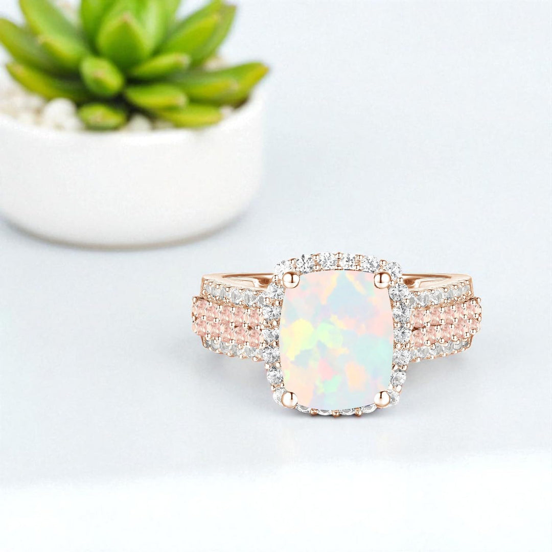 Sterling Silver Lab Created Opal with Lab Created Pink & White Sapphire Ring