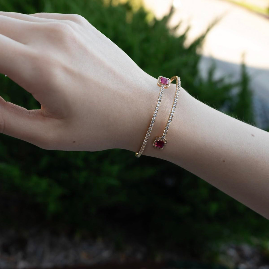 Sterling Silver Lab Created Gemstone Flex Bangle