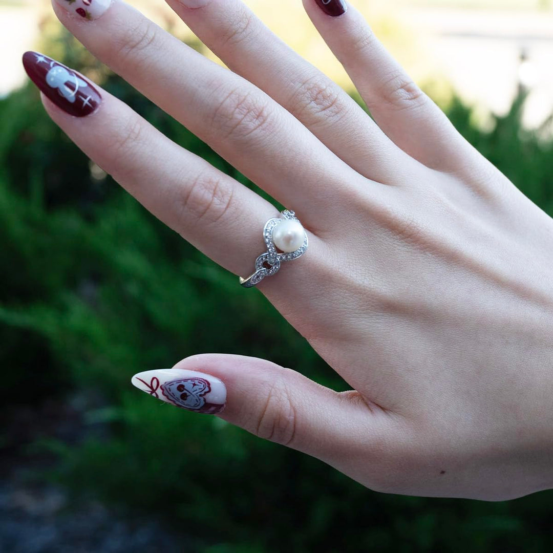 Sterling Silver Cultured Freshwater Pearl & Lab Created White Sapphire Ring