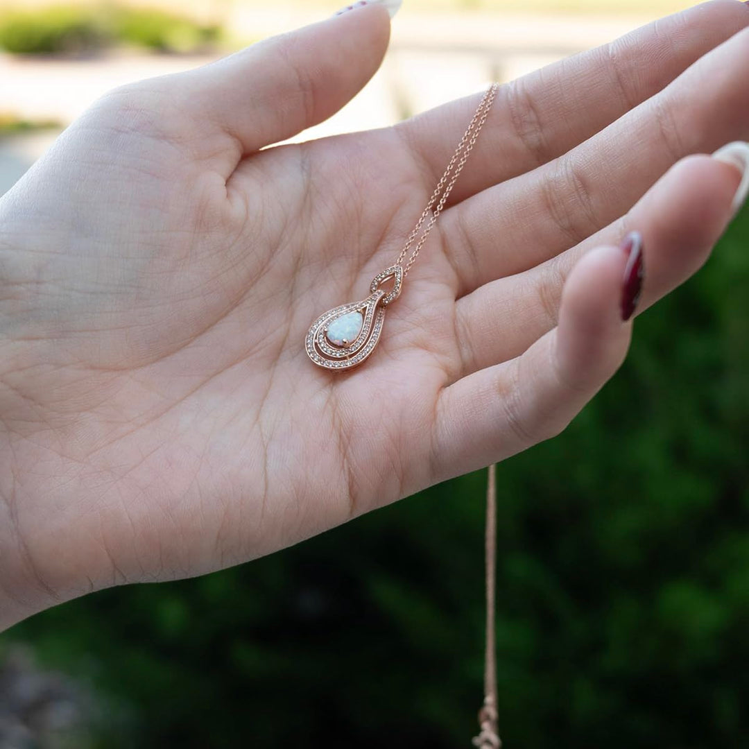 Sterling Silver Lab Created Opal & White Sapphire Teardrop Pendant Necklace