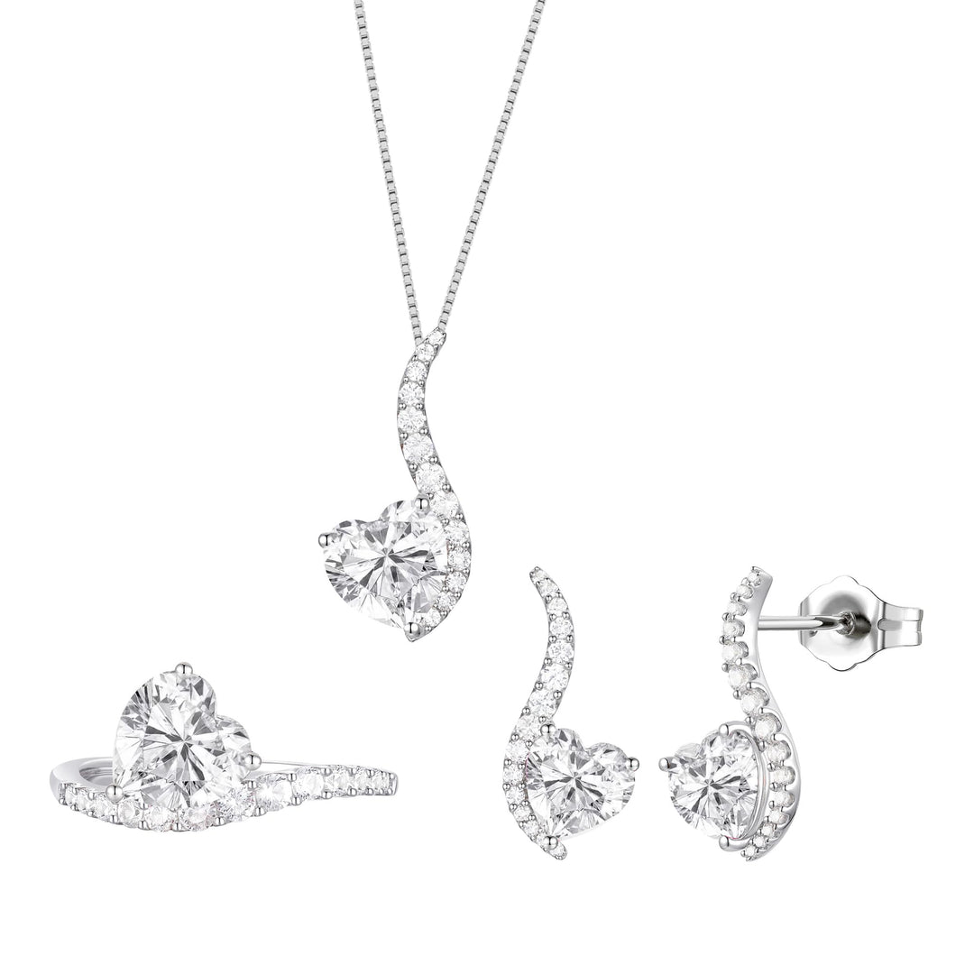 Sterling Silver Lab Created Blue, Pink, and White Sapphire 3-piece Wave Heart Set