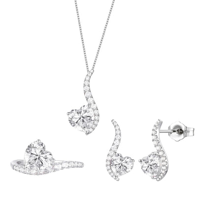 Sterling Silver Lab Created Blue, Pink, and White Sapphire 3-piece Wave Heart Set