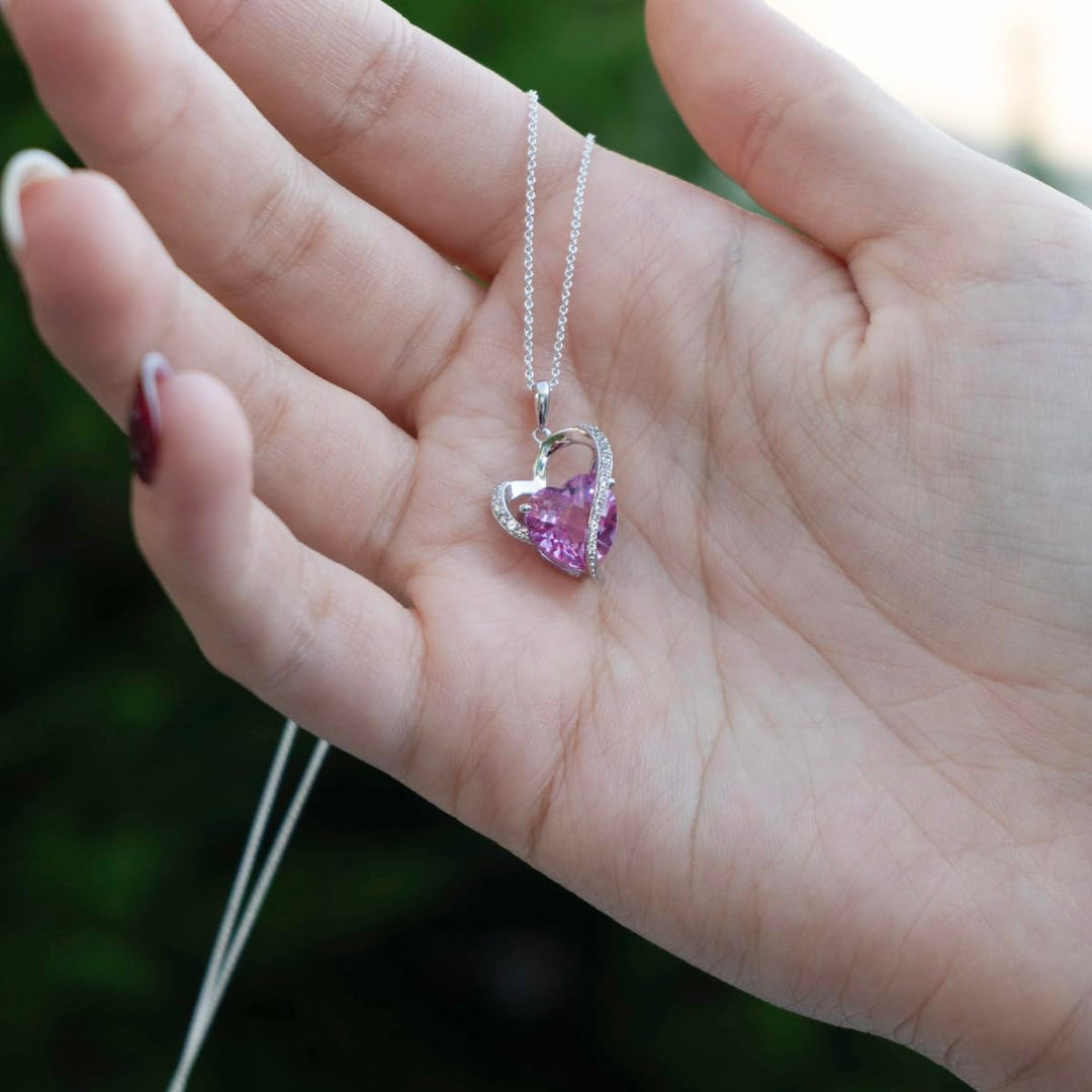 Sterling Silver Lab Created Pink & White Sapphire Heart Pendant Necklace