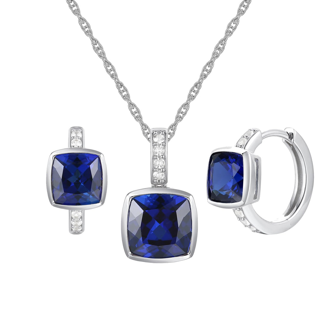 Sterling Silver Lab Created Blue, Pink, and White Sapphire Cushion Cut 2-piece Set