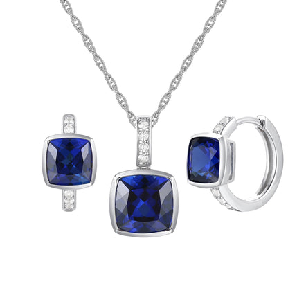 Sterling Silver Lab Created Blue, Pink, and White Sapphire Cushion Cut 2-piece Set