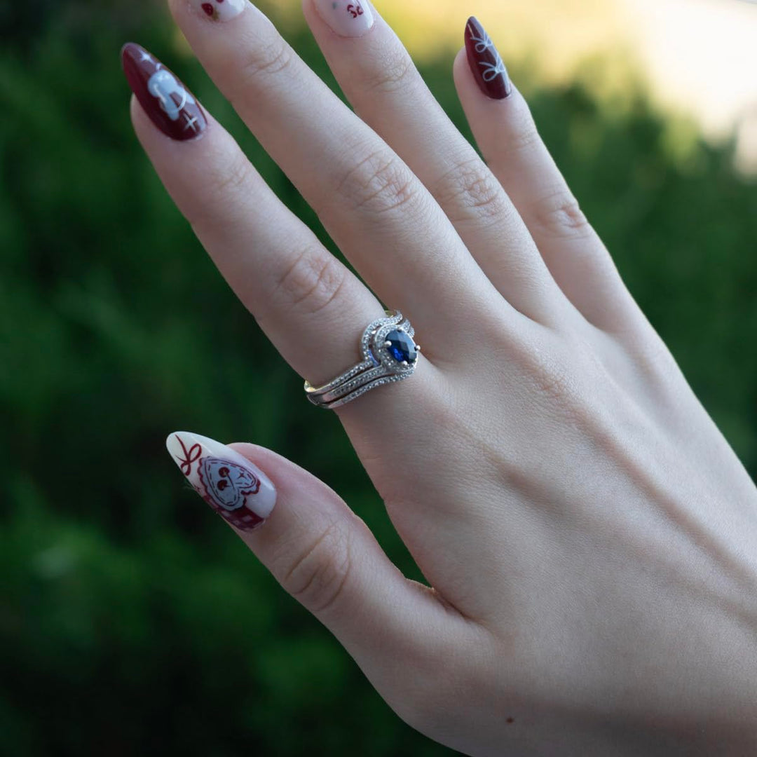 Sterling Silver Lab Created Blue & White Sapphire Oval Ring