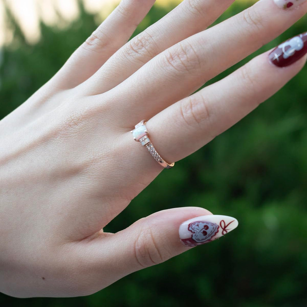 Sterling Silver Lab Created Opal & White Sapphire Band Ring