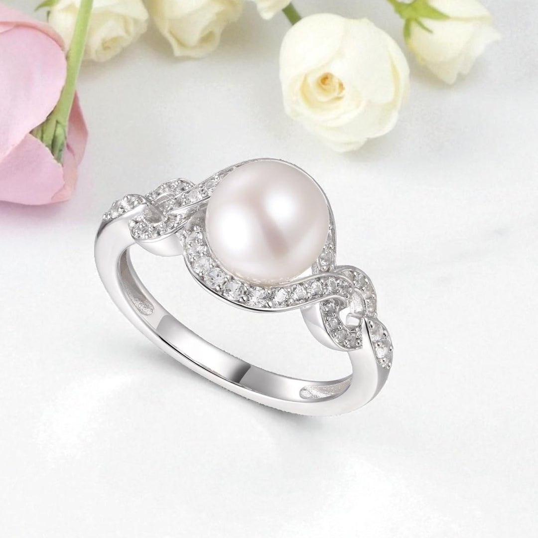 Sterling Silver Cultured Freshwater Pearl & Lab Created White Sapphire Ring