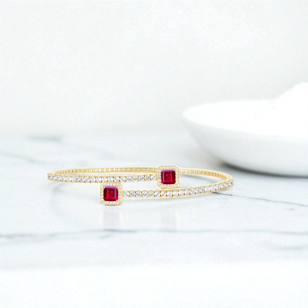 Sterling Silver Lab Created Gemstone Flex Bangle