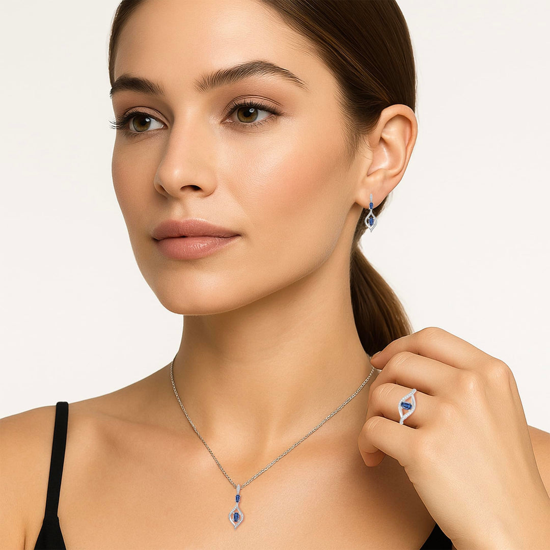 Sterling Silver Lab Created Blue Sapphire and White Sapphire Bypass 3-piece Set