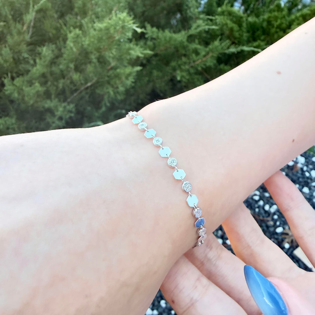 Sterling Silver or 14K Yellow Gold Plated Silver Diamond Luna Bracelet